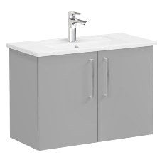 Vitra Root 68082 Lavabo Dolabı, Kapaklı, 80 Cm, Dar, Mat Kaya Gri, Köşeli Lavabolu